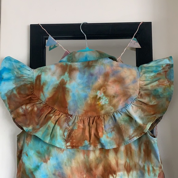 Zara tank top denim mini ruffle dress, ice toe dye - Picture 5 of 11